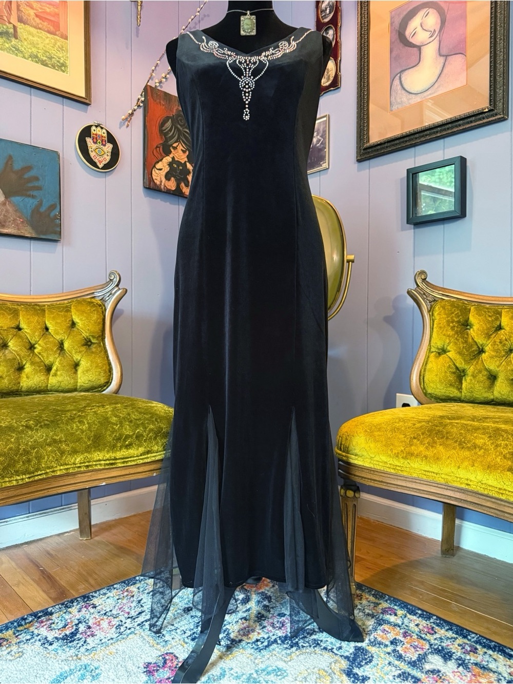 Vtg  90s Dressbarn Velvet Goth Whimsigoth Witchy Stevie Nicks 20s Inspo Dress - Picture 3 of 8